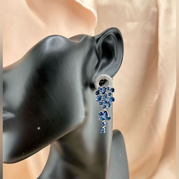 Elegant Silver and Blue Statement Earrings – Timeless Glamour - Picture 1 of 5